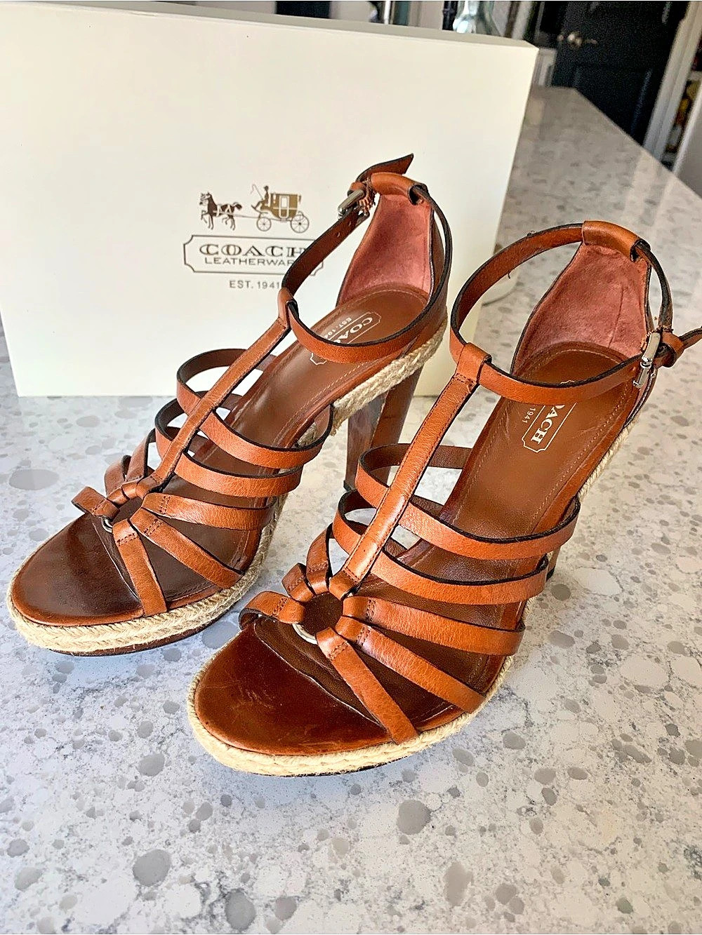 Coach Brown Strappy Platform Heels